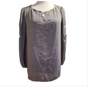 Max Studio keyhole neck Geometric print Black White peach Top blouse small